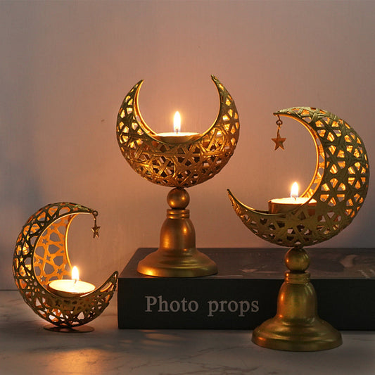 New Arrivals Islamic Moon-Shaped Metal Candle Holder