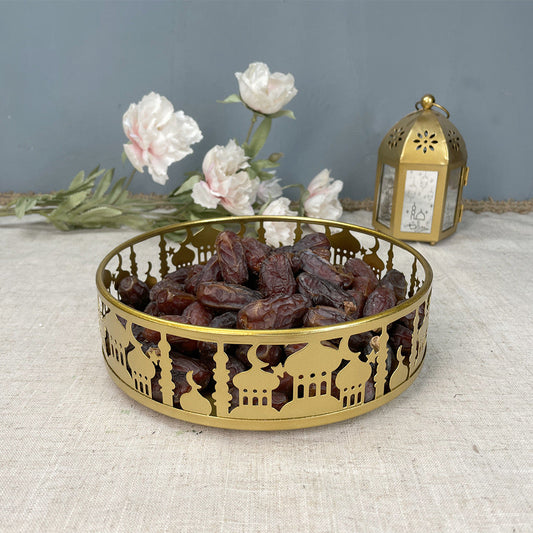 Set of 3 Gold Metal Eid Mubarak Food Tray Storage Containers